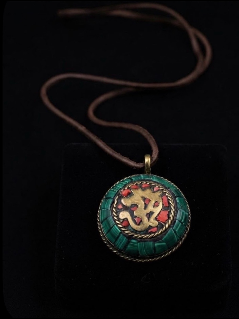 Malachite  and Red coral Om Symbol Pendant Necklace - Boho Women's Jewelry